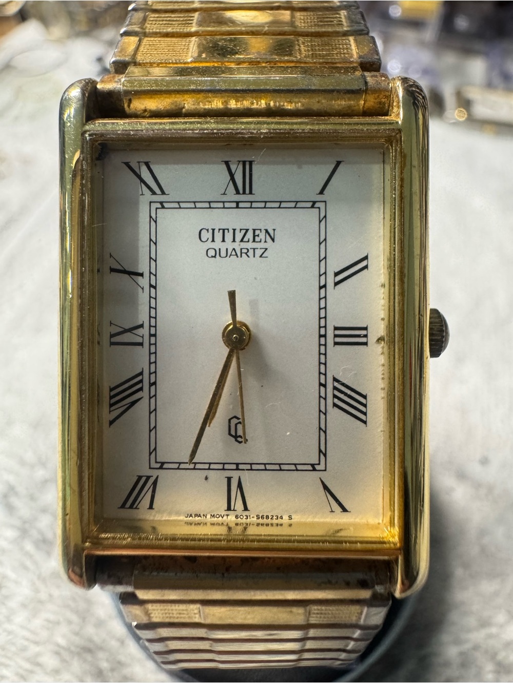 Citizen Gold Tone Rectangular Men’s Dress Watch with White Dial